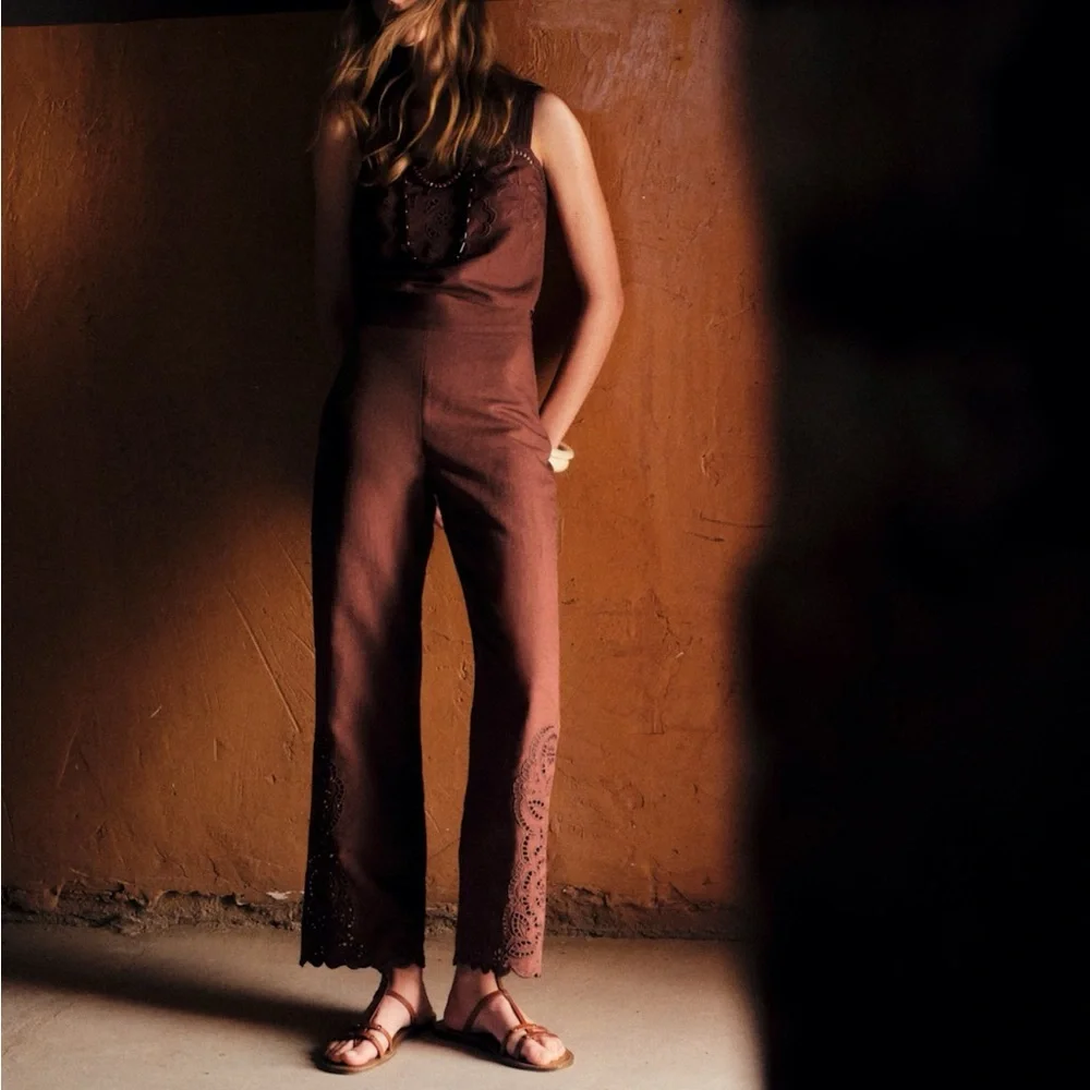 Sezane chocolate Fausto linen pants